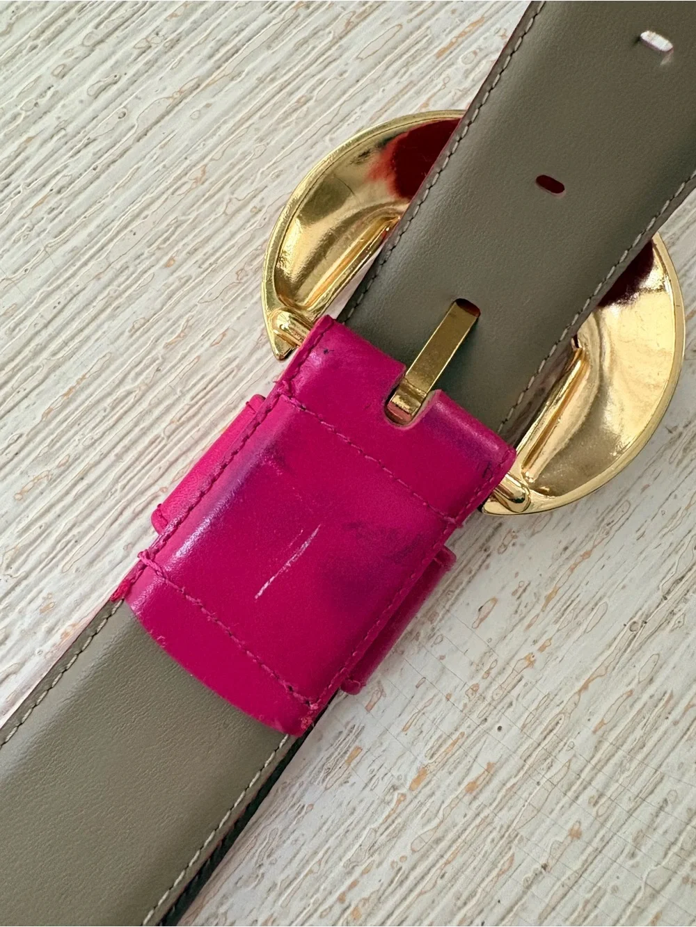 VTG Liz Claiborne Pink Leather Gold Buckle Belt Size M